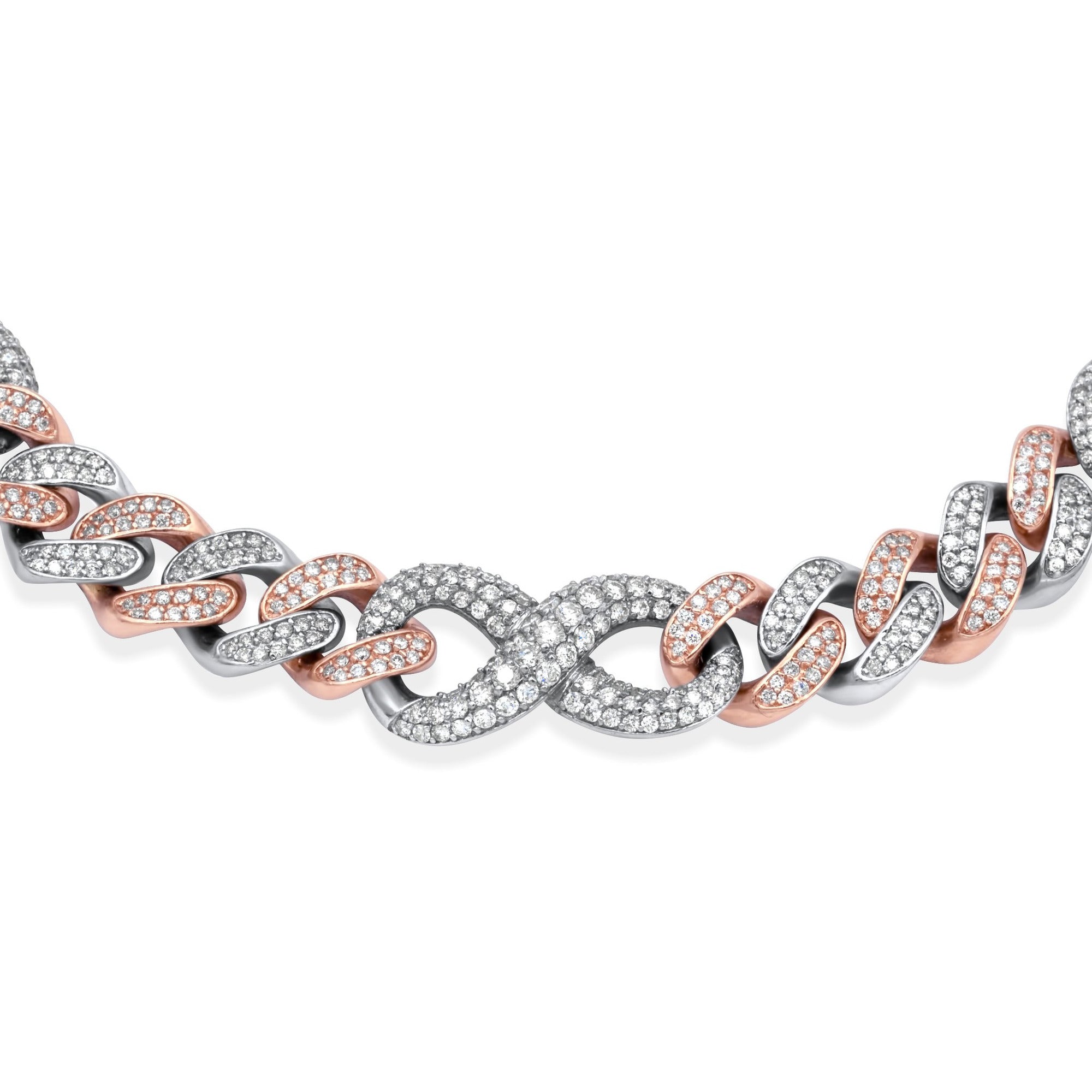 14k Solid Rose and White Gold Infinity Link Chain 18.44 ctw