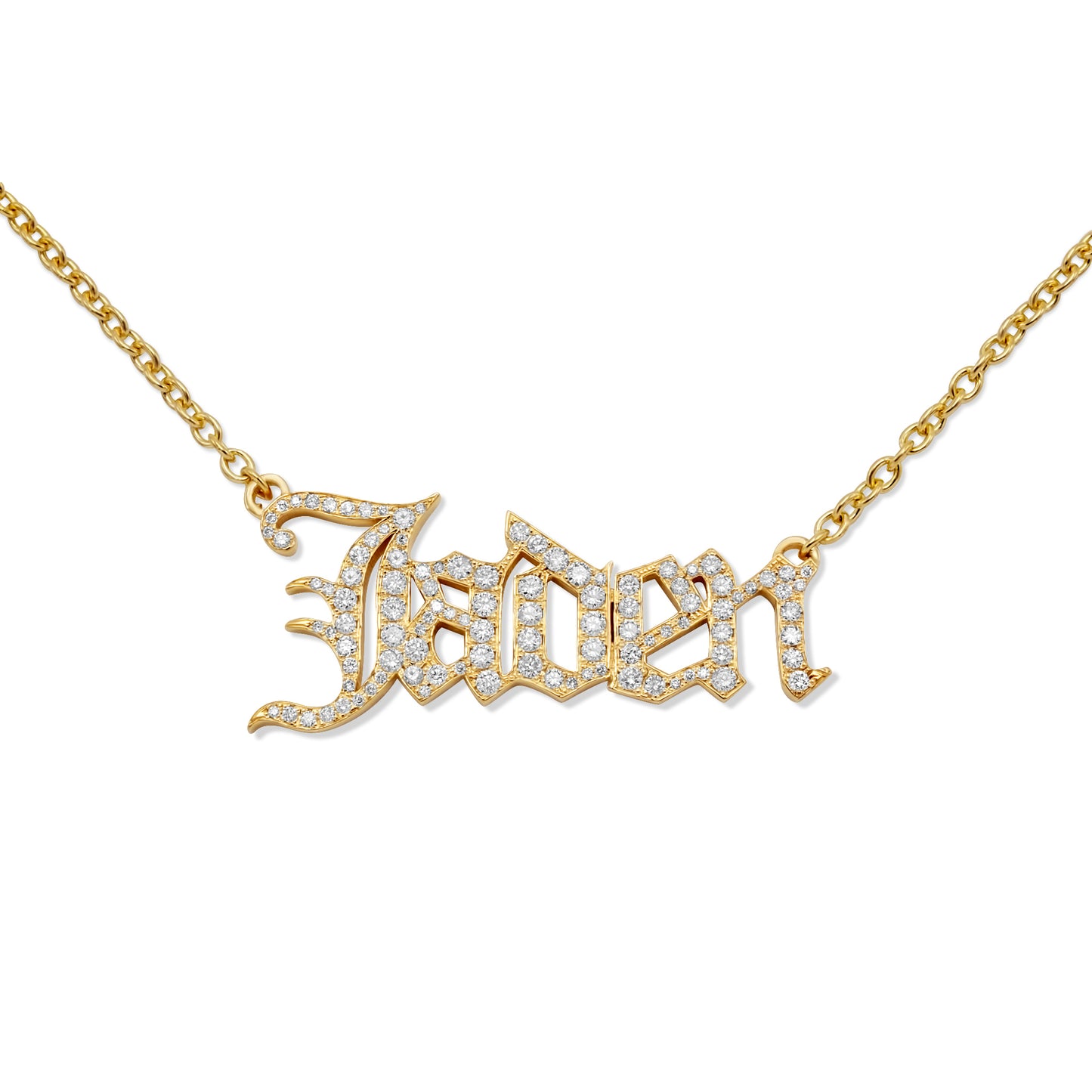 14K Yellow Gold Personalized Diamond Name Plate Necklace 1-3.00 ctw