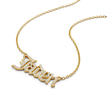 Gold Necklace Diamond Name Plate 14K Yellow Gold Personalized