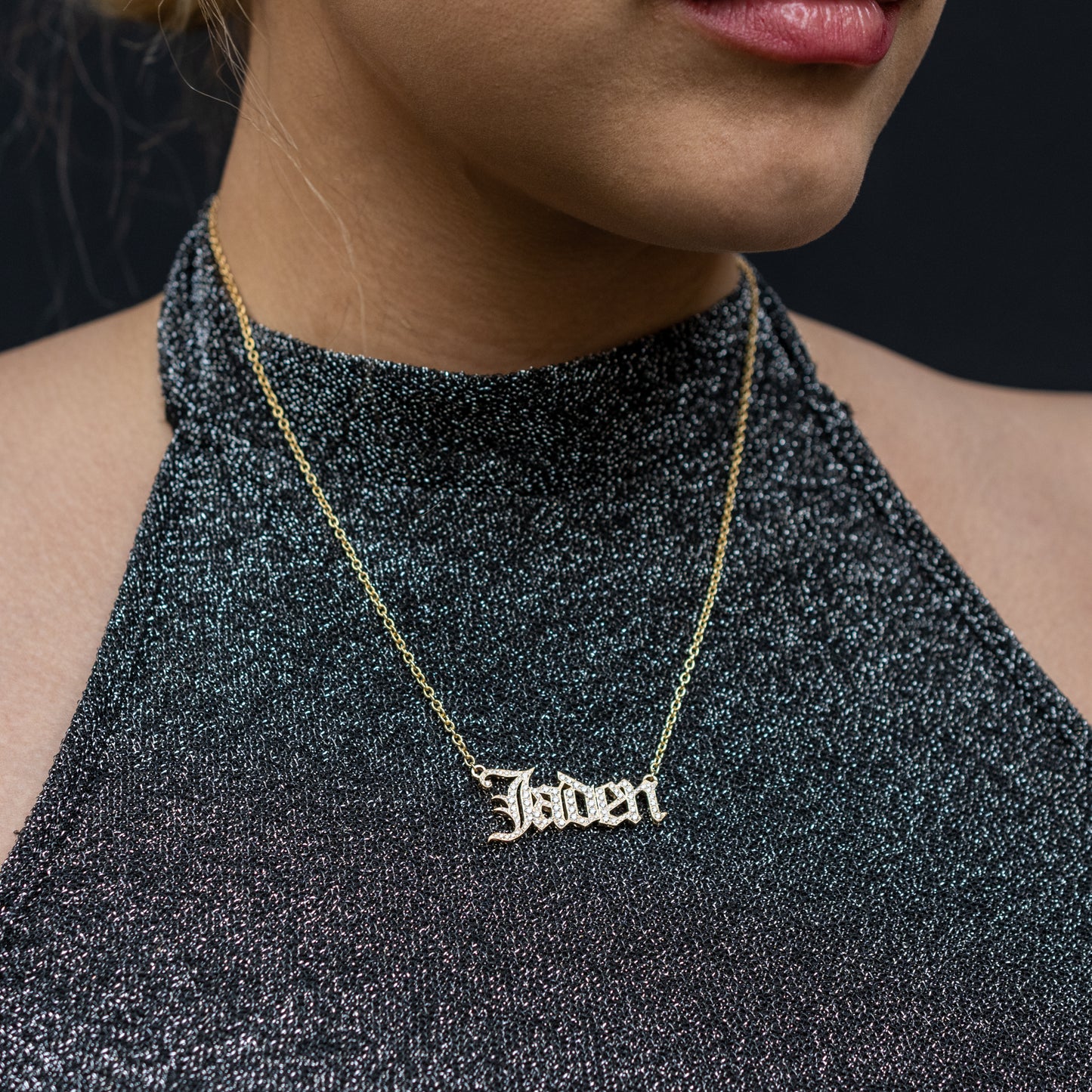 14K Yellow Gold Personalized Diamond Name Plate Necklace 1-3.00 ctw