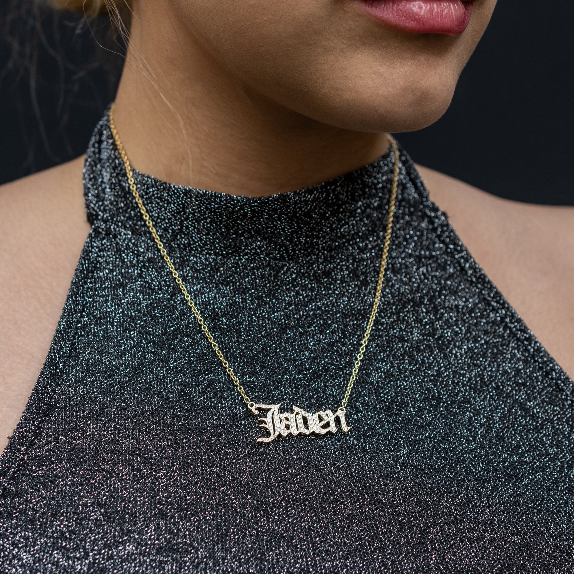 14K Yellow Gold Personalized Diamond Name Plate Necklace