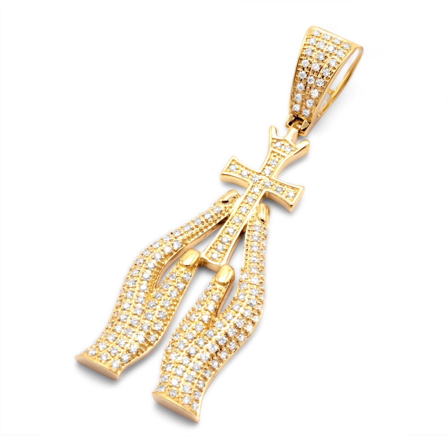 10k Yellow Gold Diamond Praying Hands with Cross 0.84ctw