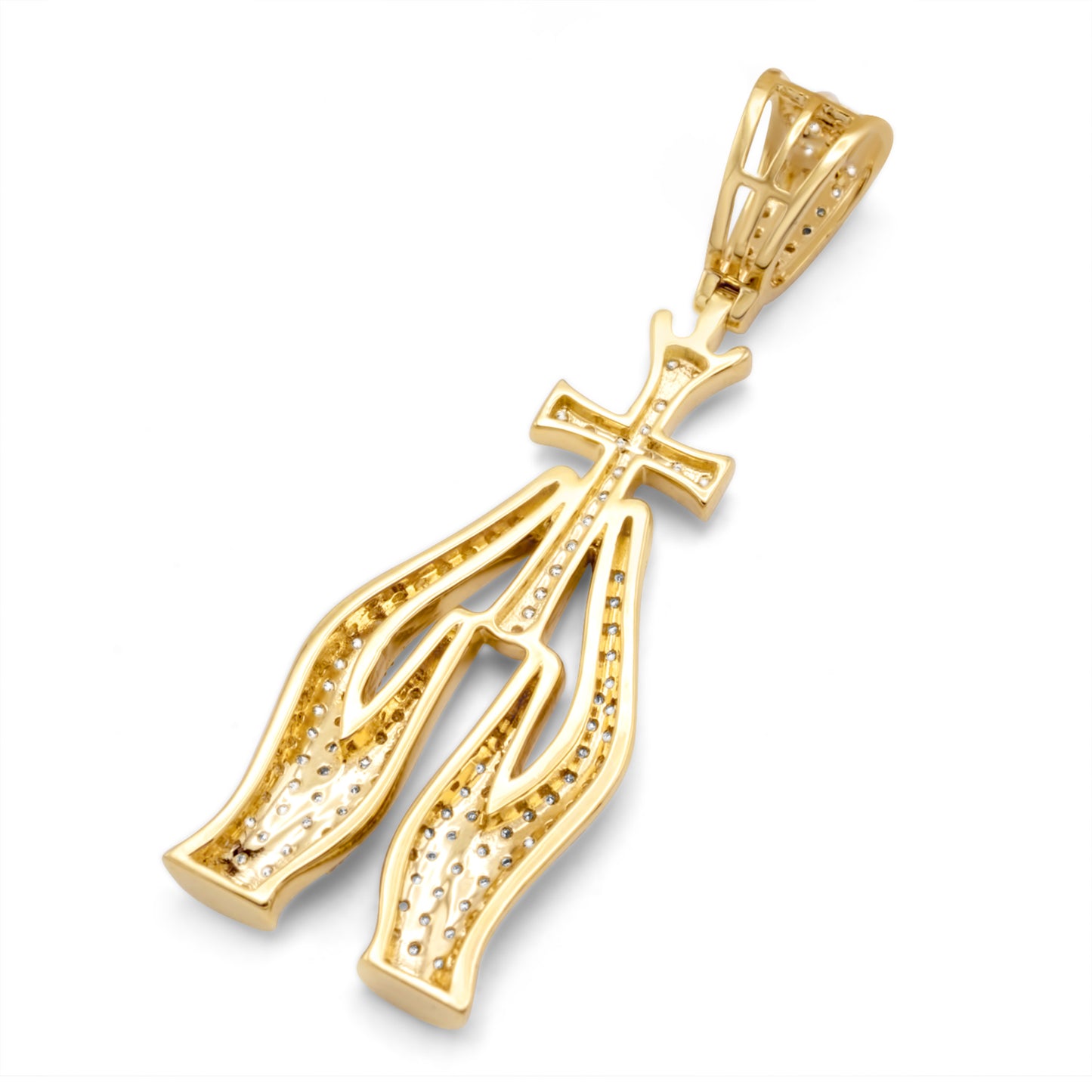 10k Yellow Gold Diamond Praying Hands with Cross 0.84ctw