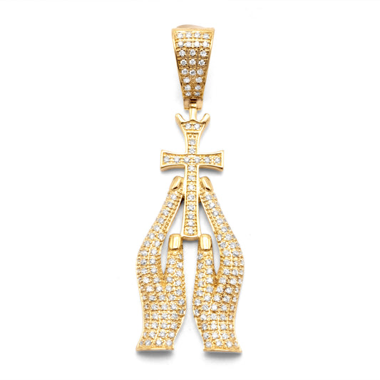 10k Yellow Gold Diamond Praying Hands with Cross 0.84ctw