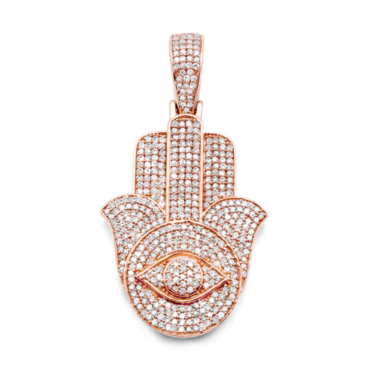 10k Rose Gold Hamsa Diamond Pendant 1.51ctw