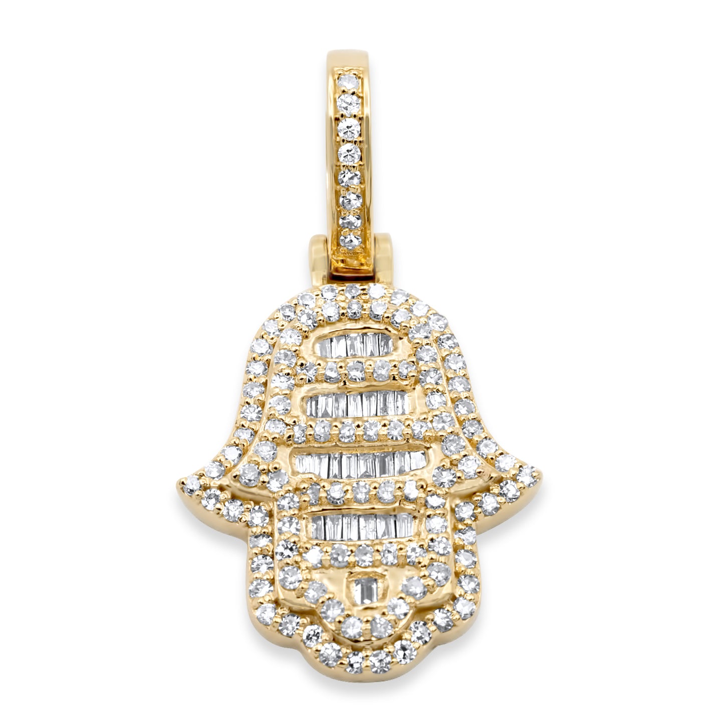 14k Gold Baguette Diamond Hamsa 0.70ctw