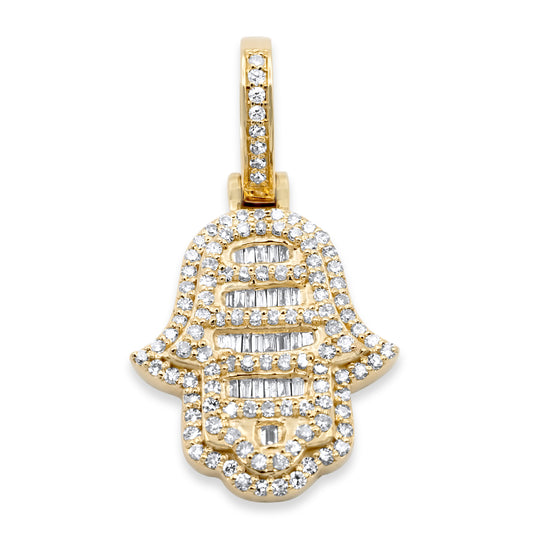 14k Gold Baguette Diamond Hamsa 0.70ctw