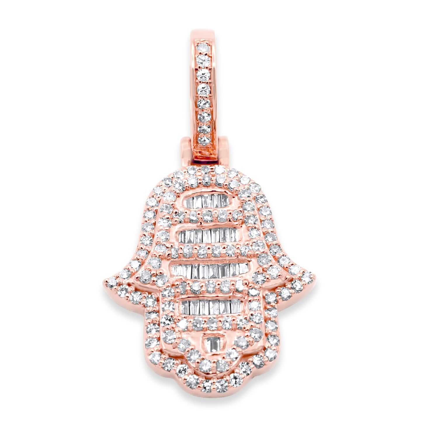 14k Gold Baguette Diamond Hamsa 0.70ctw