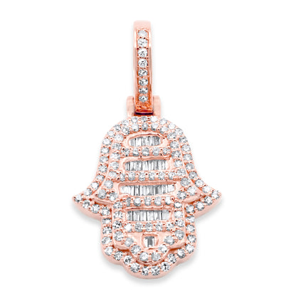 14k Gold Baguette Diamond Hamsa 0.70ctw