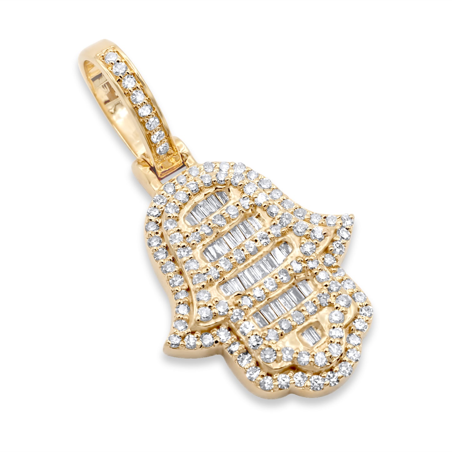 14k Gold Baguette Diamond Hamsa 0.70ctw