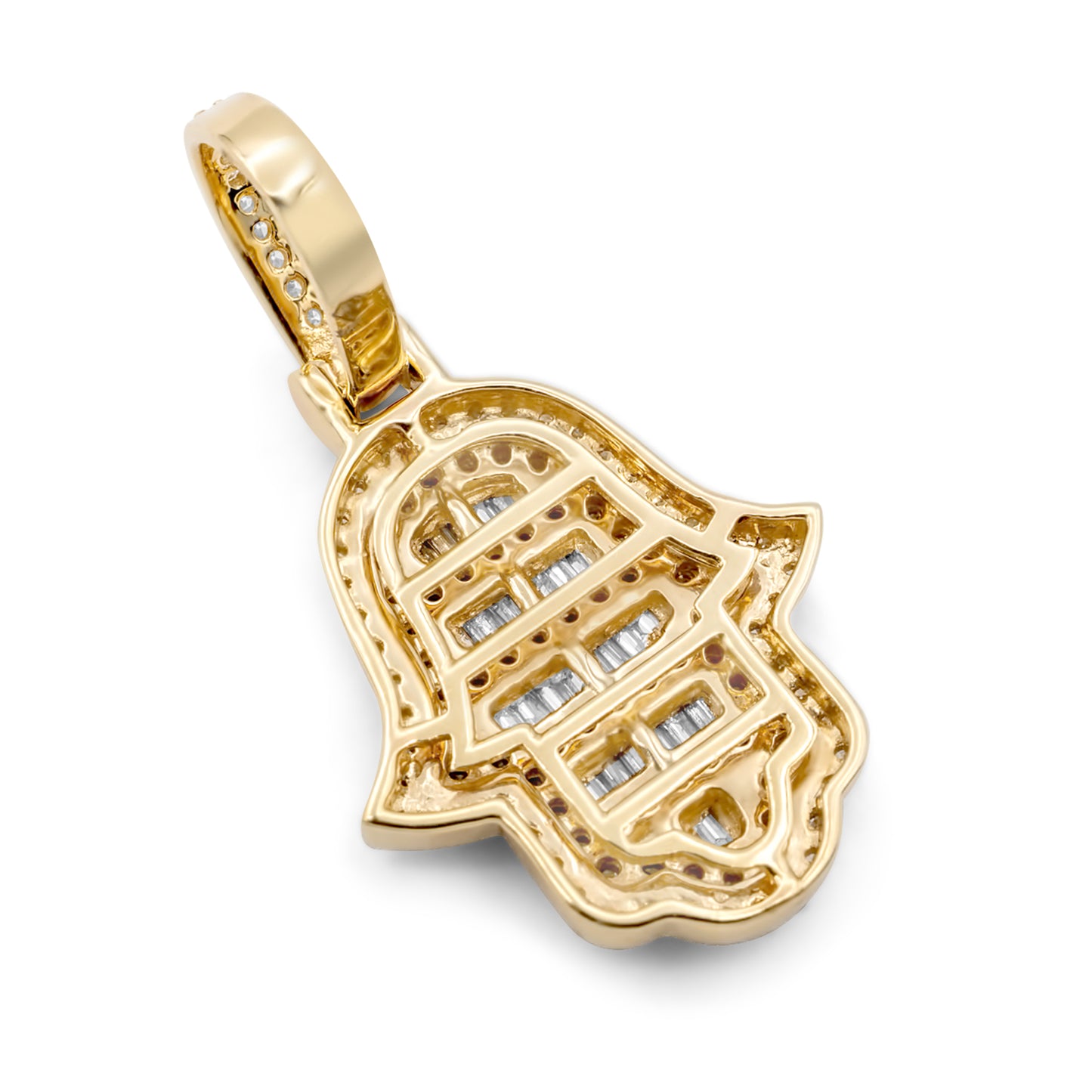 14k Gold Baguette Diamond Hamsa 0.70ctw