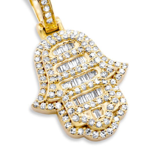 14k Gold Baguette Diamond Hamsa 0.70ctw