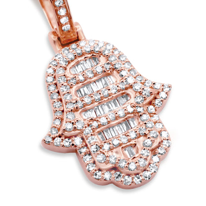 14k Gold Baguette Diamond Hamsa 0.70ctw