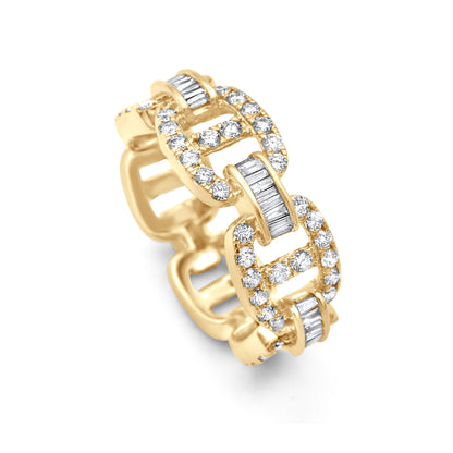 14k Solid Gold Baguette Diamond Gold Cable Anchor Link Ring 2.42ctw