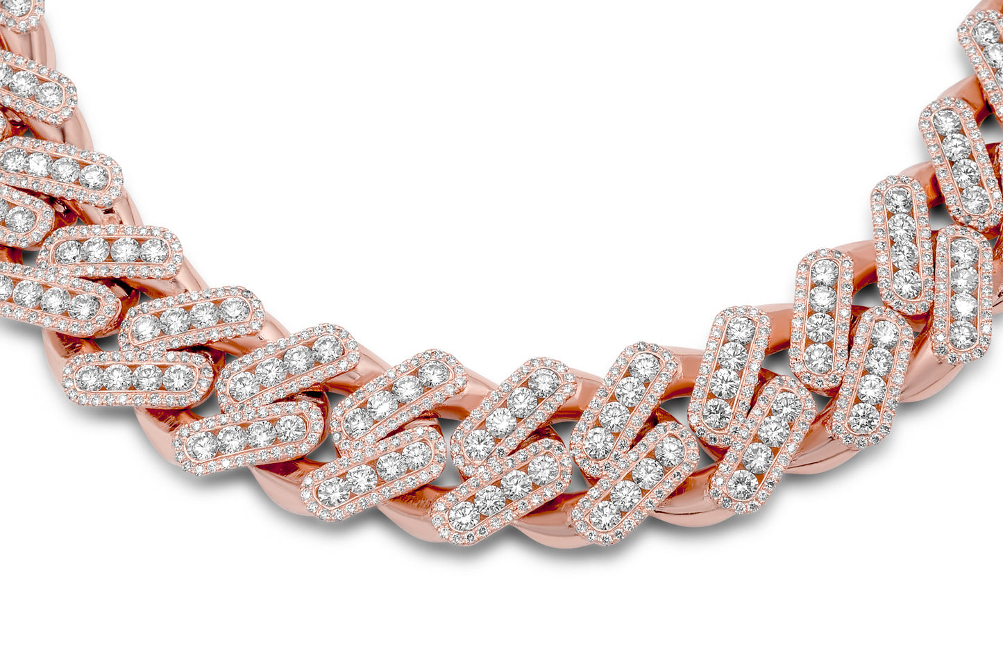 10k Solid Rose Gold Diamond Cuban Chain 34.25ctw