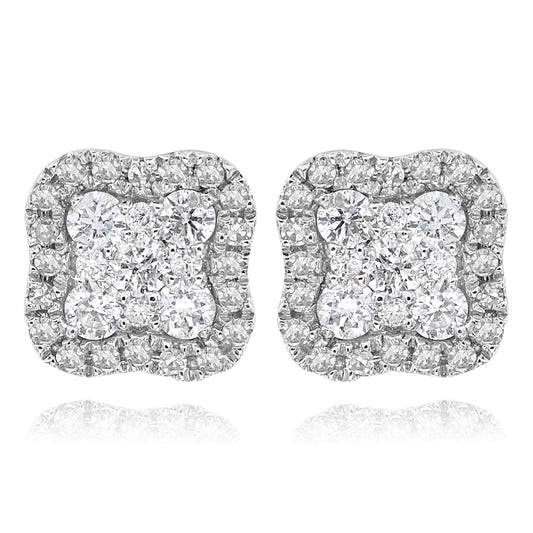 14K White Gold Diamond Cluster Earrings 0.55ctw