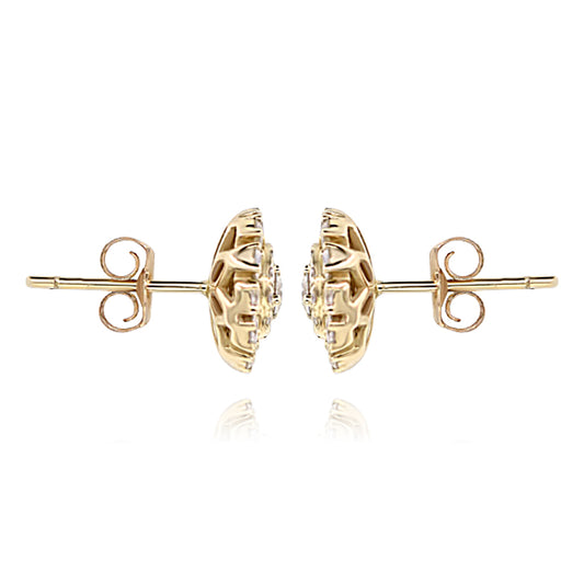 14K Yellow Gold Diamond Cluster Earrings 1.07ctw