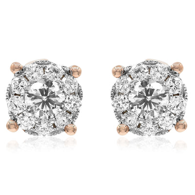 14K Rose Gold Diamond Cluster Earrings 0.39ctw
