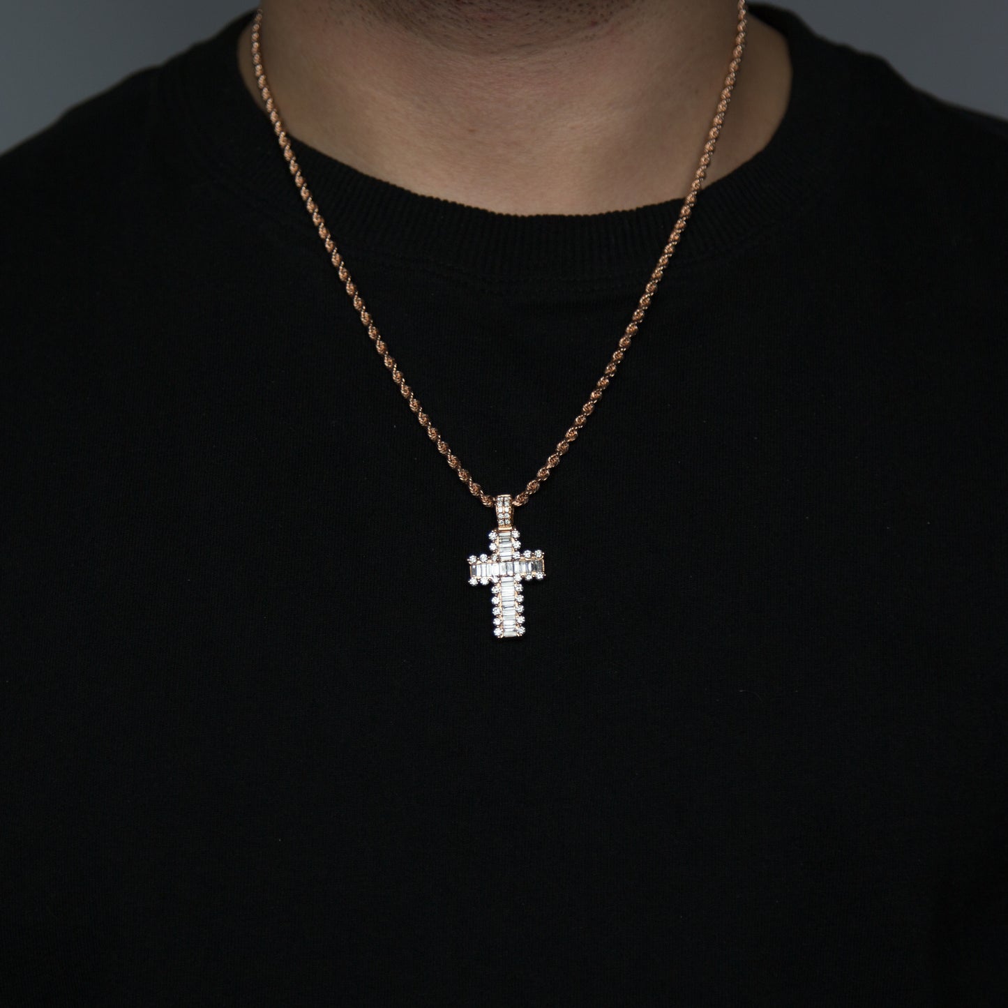 14k Solid Gold Baguette Diamond Cross 3.24ctw