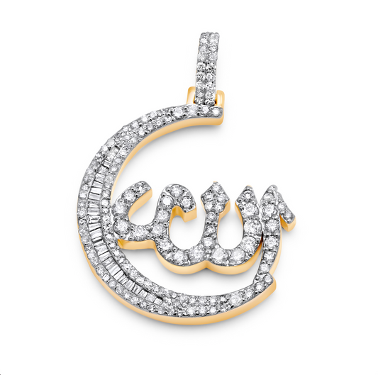 14k Yellow Gold Allah Baguette Pendant 1.47ctw