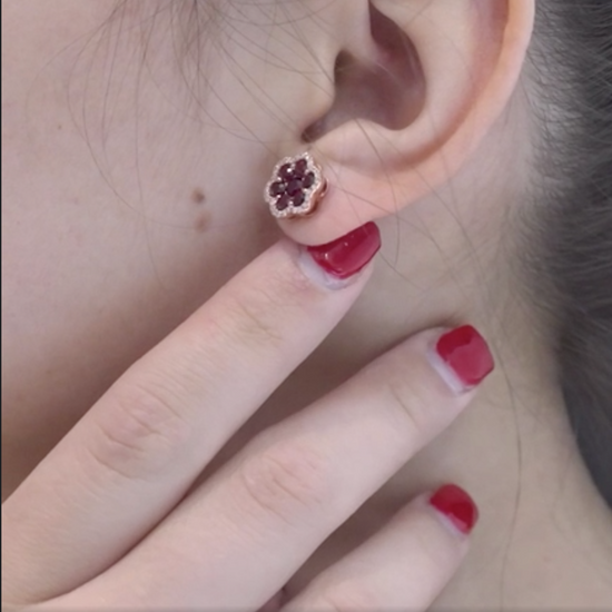 14k Rose Gold Diamond Ruby Cluster Earrings