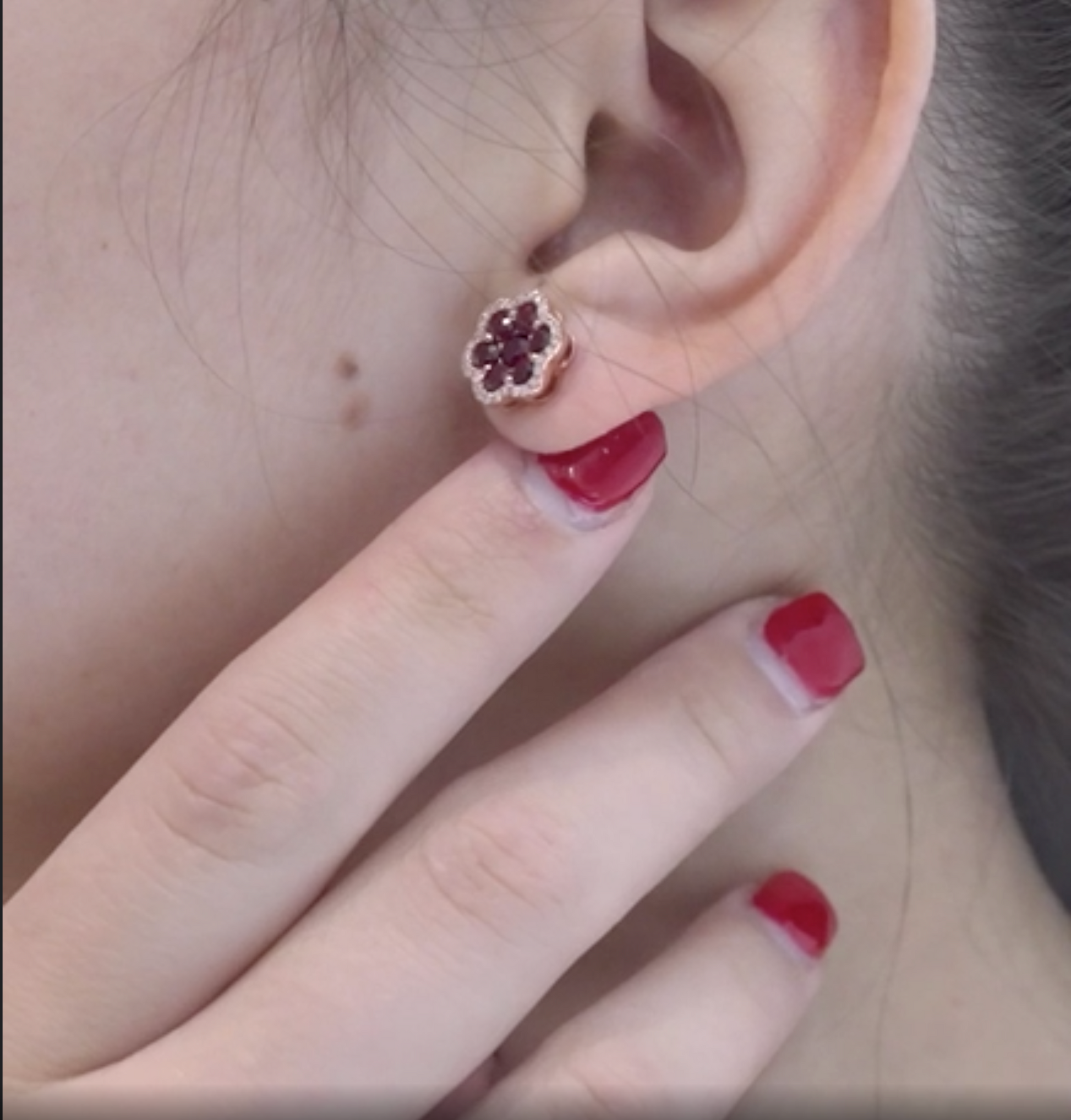 14k Rose Gold Diamond Ruby Cluster Earrings