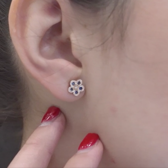 14k Rose Gold Diamond Sapphire Flower Earrings