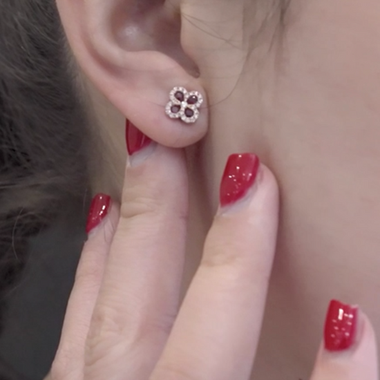 14k Rose Gold Diamond Ruby Flower Earrings