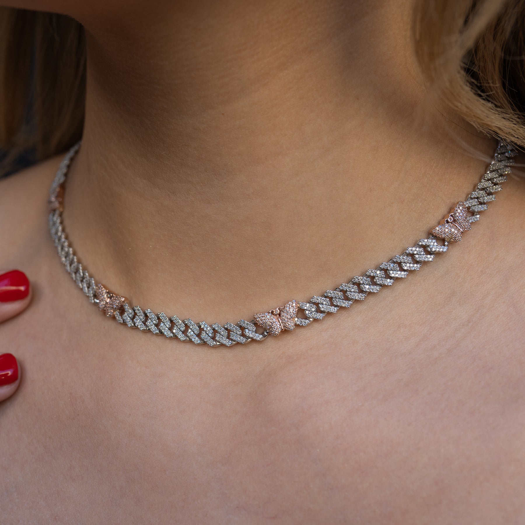Diamond butterfly cuban link choker Clearance
