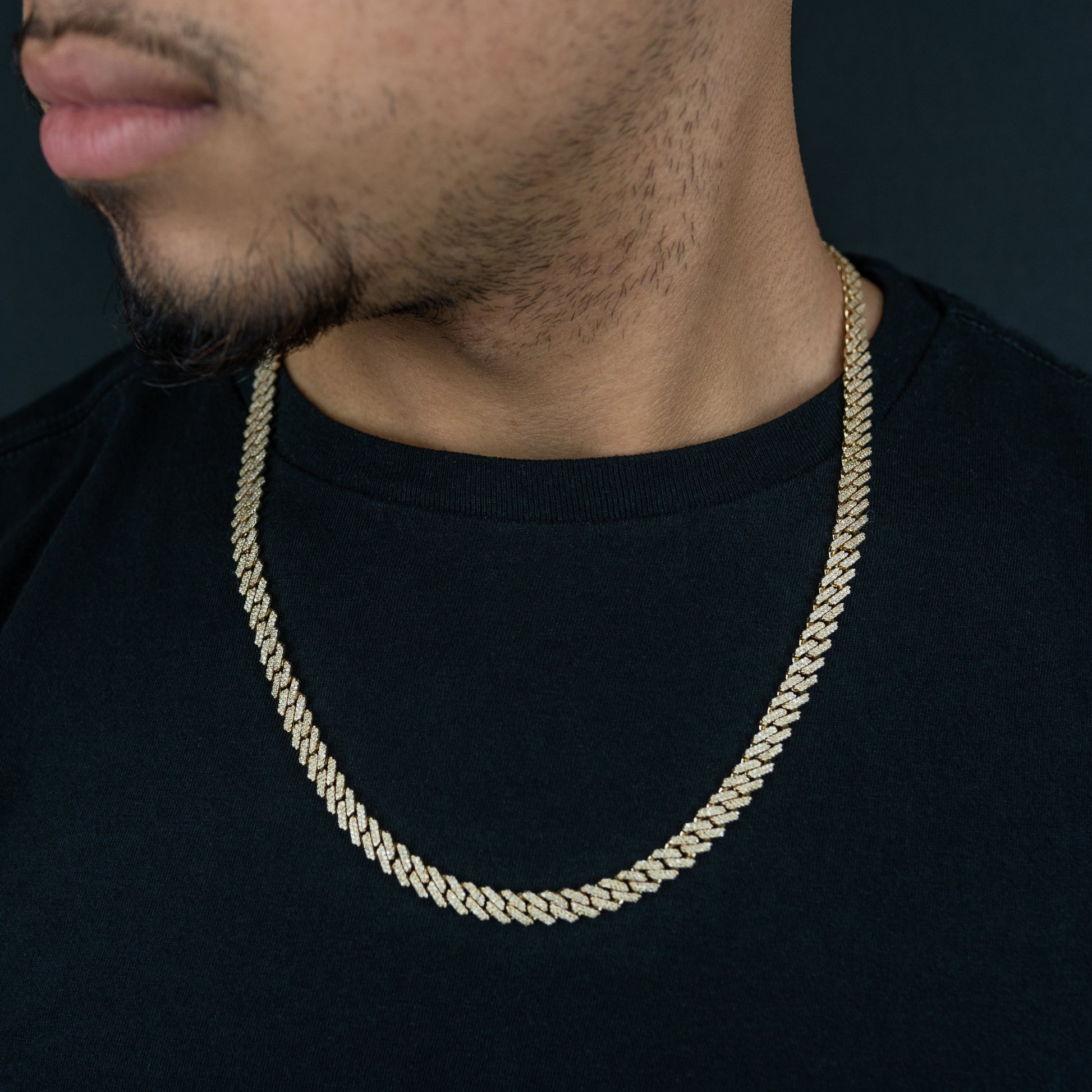 10K Gold Diamond Chain, Prong Cuban Link 7mm ctw (double-row