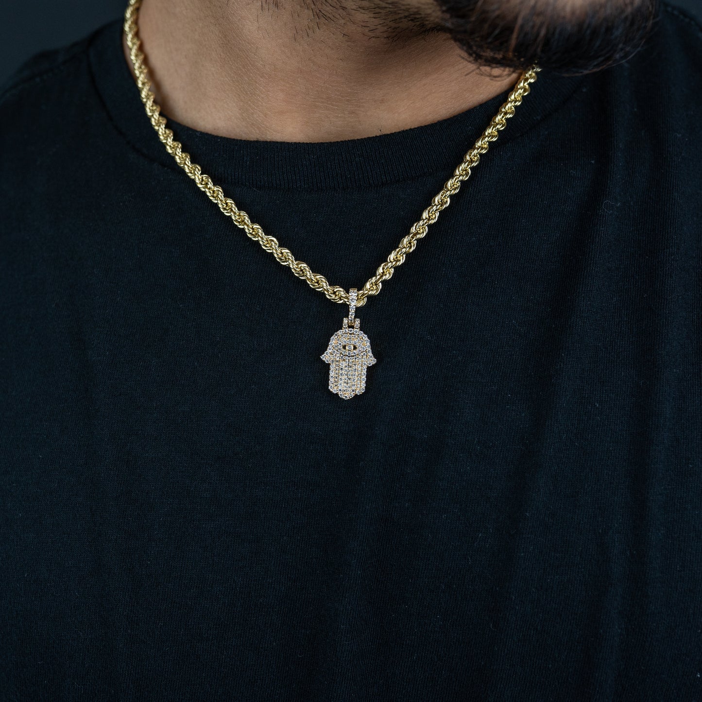 14k Solid Gold Diamond Hamsa Pendant 0.81 ctw