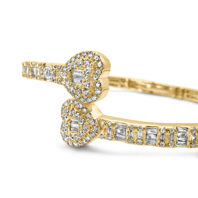 10k Solid Gold Diamond Baguette Heart Bangle 1.94ctw