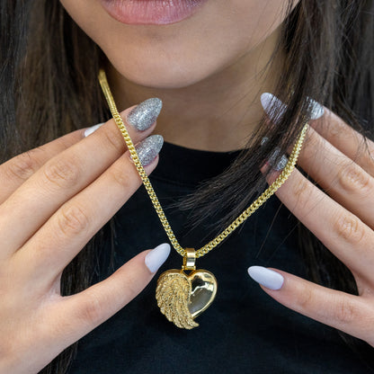 Solid Gold Angel Wing Heart Picture Locket Pendant (10k-14k)