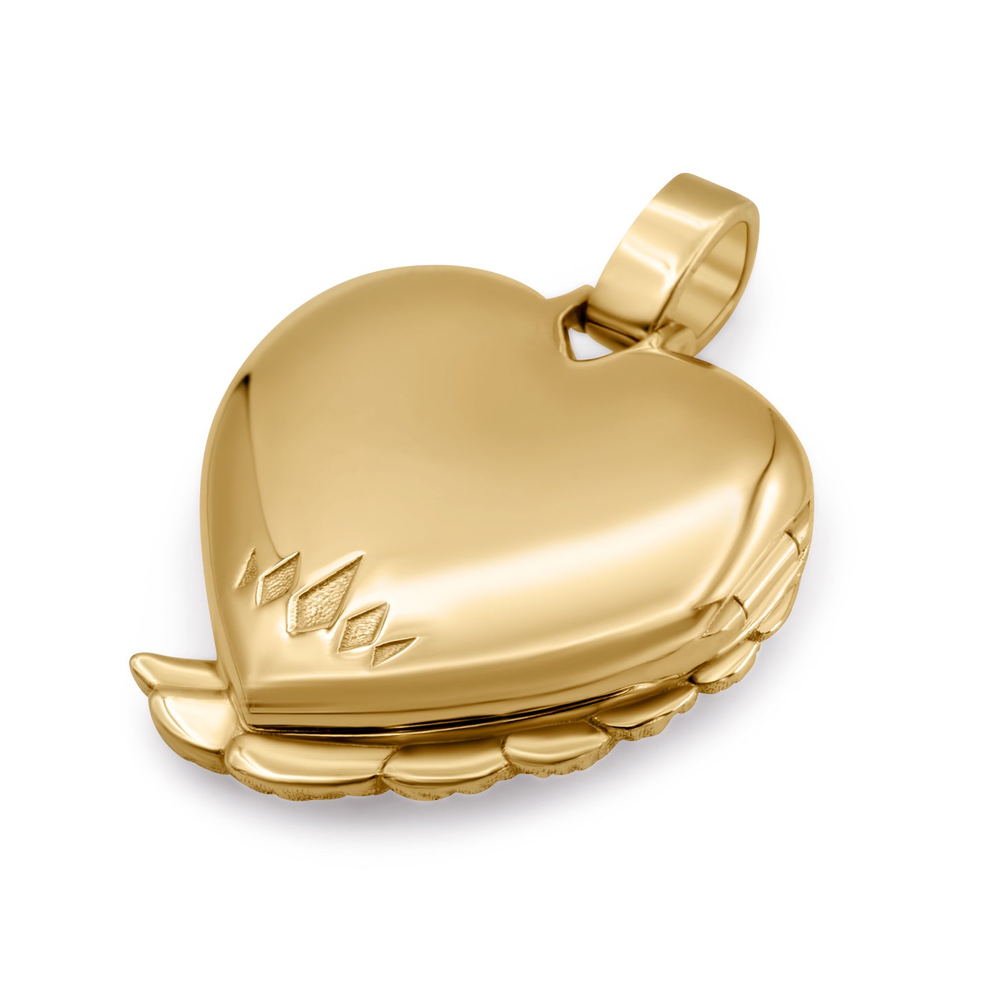 Solid Gold Angel Wing Heart Picture Locket Pendant (10k-14k)