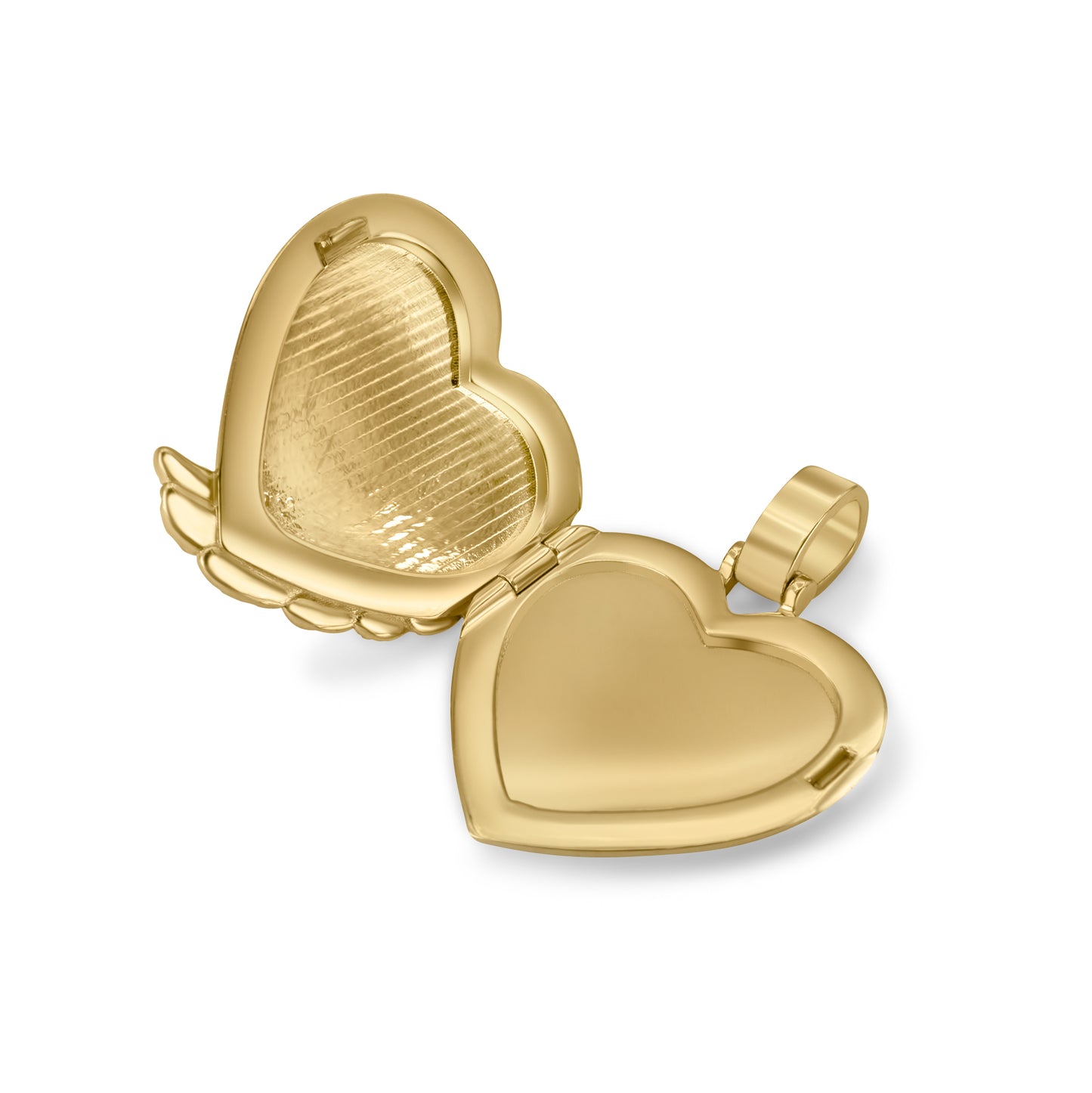 Solid Gold Angel Wing Heart Picture Locket Pendant (10k-14k)