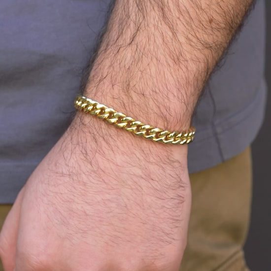 14K Hollow Yellow Gold Miami Cuban Link Bracelet 8mm