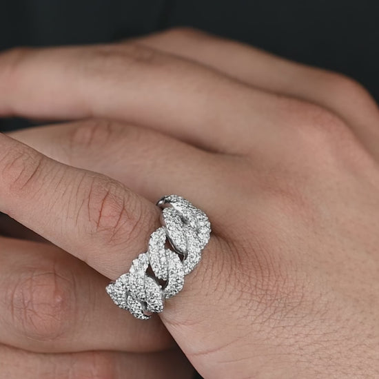 14k White Gold Diamond Cuban Link Ring 2.45 ctw