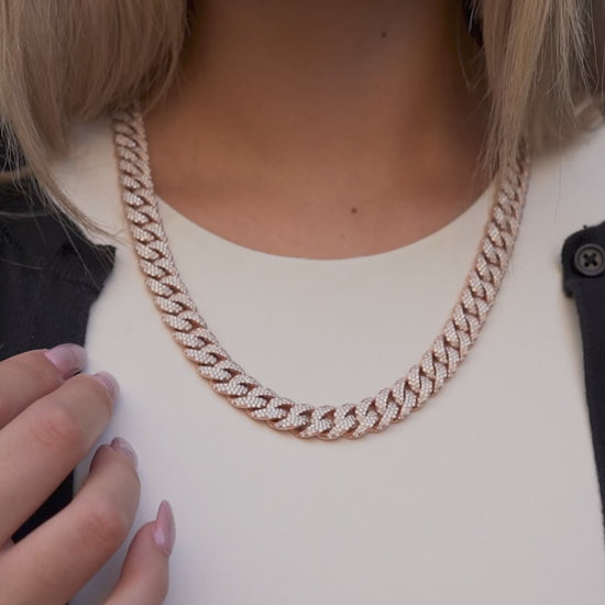 10k Rose Gold Diamond Cuban Chain 12mm 28 CTW