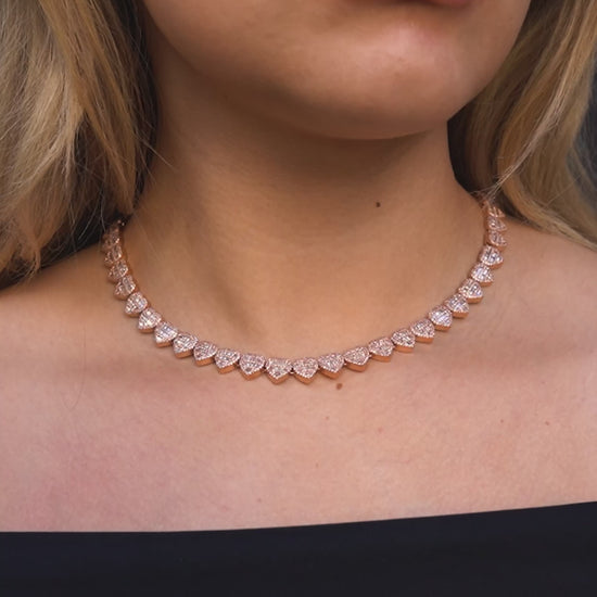 10K Diamond Rose Gold Heart Link Chain 9mm 7.36 ctw