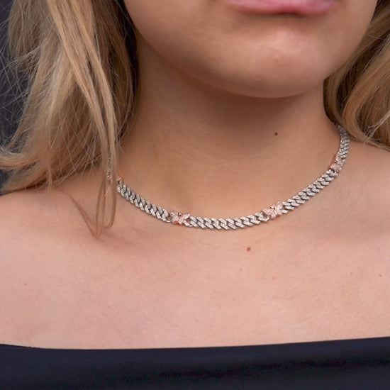 10K Rose & White Gold Diamond Butterfly Cuban Link Chain 7mm 4.15 ctw