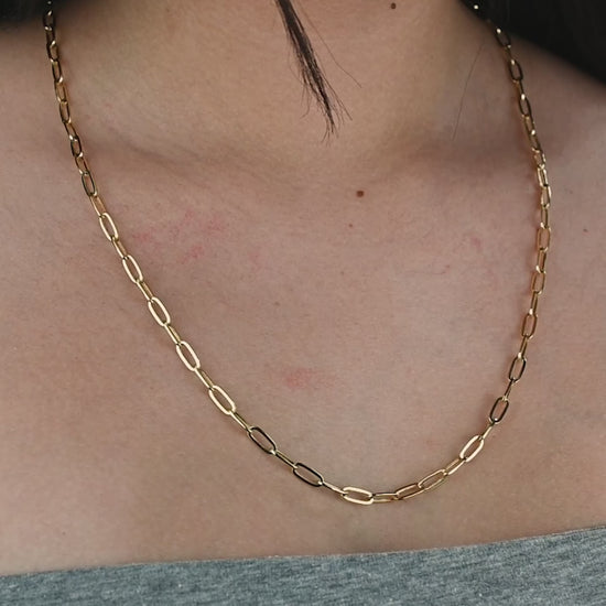 14K Yellow Gold Hollow Paperclip Chain 4mm