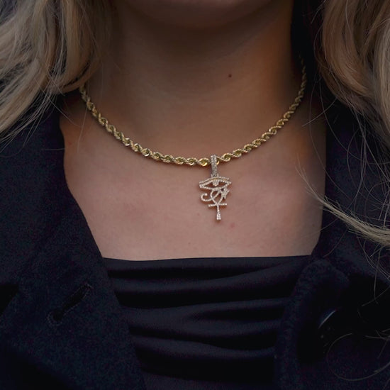 14k Yellow Gold Eye of Horus Ankh Diamond Pendant 0.64 ctw