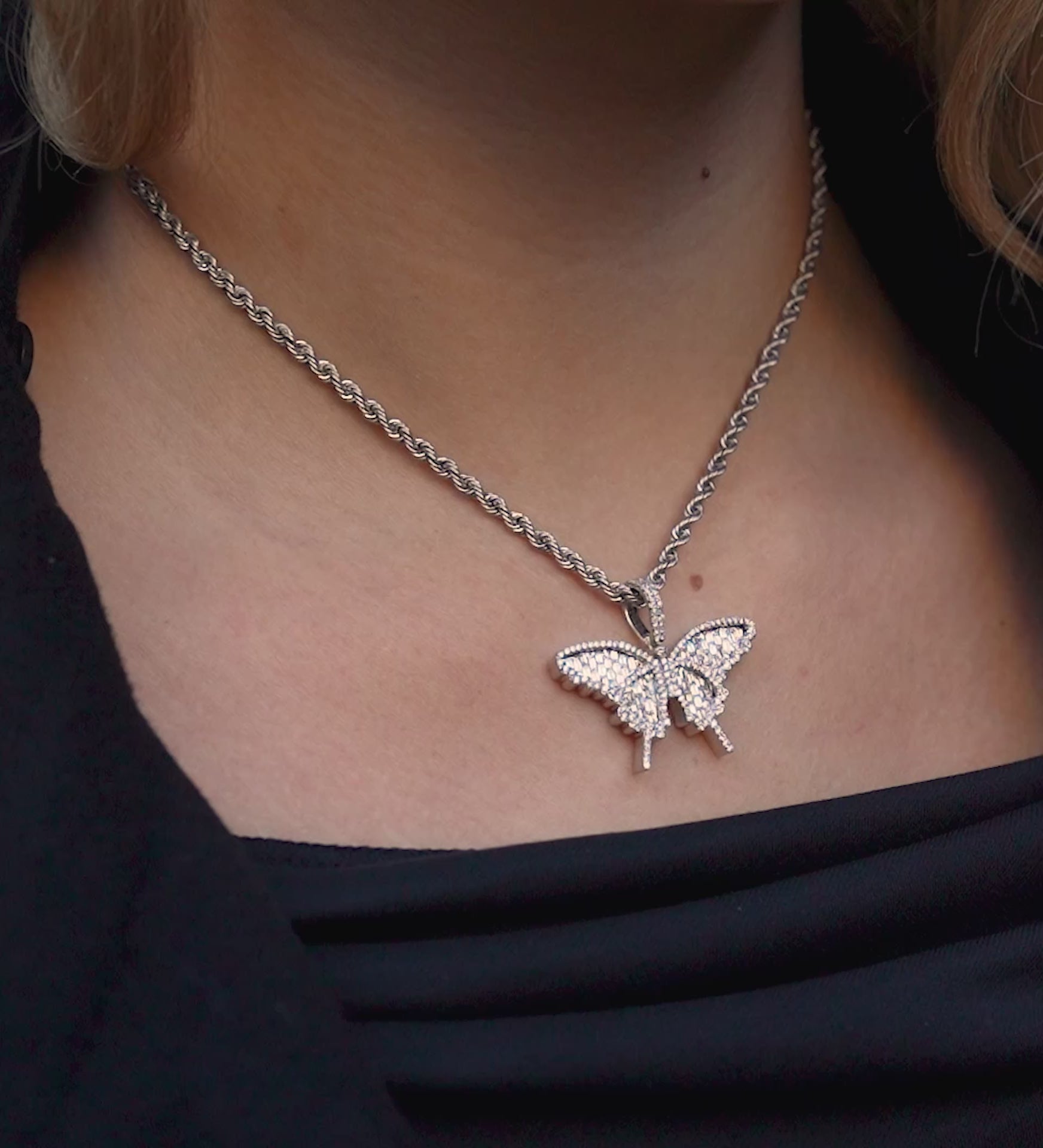 14K White Gold Butterfly Diamond Pendant 1.26 CTW