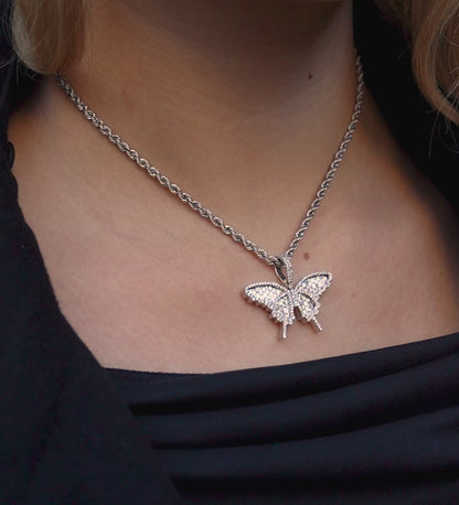 14K White Gold Butterfly Diamond Pendant 1.26 CTW