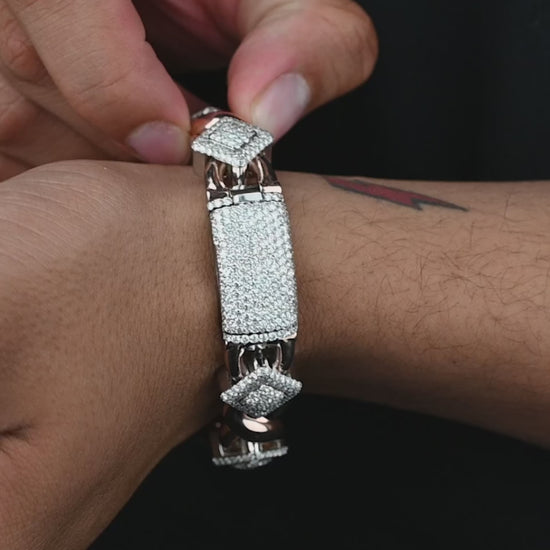 10k Rose & White Gold Square Infinity Link Diamond Bracelet 8.91 ctw