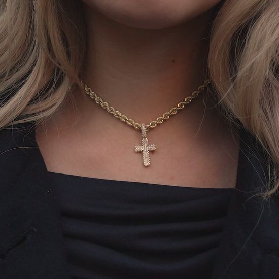 14K Yellow Gold Diamond Cross Pendant .44 CTW