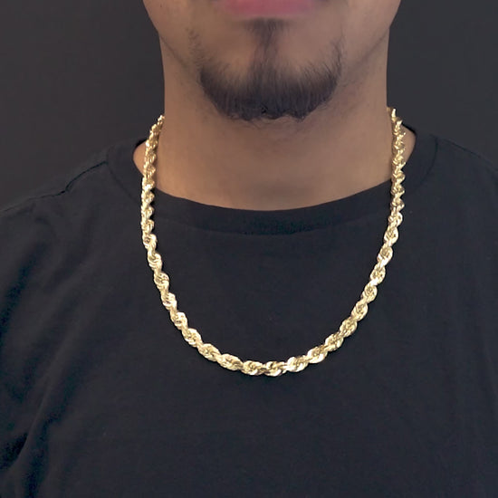 10K Yellow Gold Solid Rope Chain 7mm