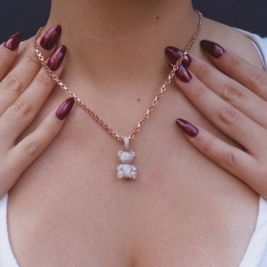 14K Rose Gold Teddy Bear Diamond Pendant 1.25 CTW