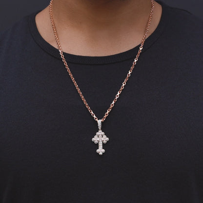 14K Rose Gold Round Edge Diamond Cross Pendant 1.09 CTW