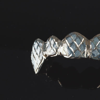 14K White & Gold Checkered Pattern Fang (Top) Grillz